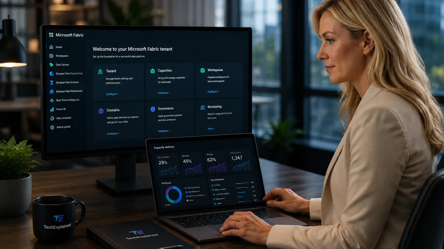 Enterprise architect configuring Microsoft Fabric governance, capacities and workspaces.